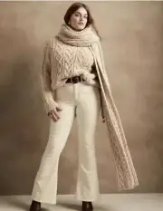 New Banana Republic High Rise Flare Leg Corduroy Pants Winter White 33x33 Tall