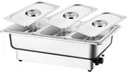 Zertylre 9L Food Warmer Buffet Server, 3 Trays 600W Stainless Steel Electric Adjustable Temperature Freestanding Lids, Chafing Dish Set for Parties, Banquets, Catering Events (13.5L)