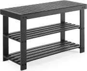 Shoe Rack Bench, 3-Tier Bamboo Entryway Storage Organizer, 286Lb Capacity, Shoes