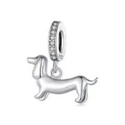 925 Sterling Silver Cute Dachshund Bead Charm Pendants, for Necklace, Bracelet or Bangle Jewelry Make Pendants