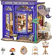 Rolife DIY Miniature Kit Leisure Tea Time, DIY Book Nook Openable Bookshelf Decor for Adults, Tiny House Model Building Kit, DIY Crafts Kit Halloween for Adults (Leisure Tea Time)