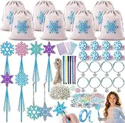 Winrayk Frozen Party Favors Elsa Birthday Supplies for 12 Girls Kids, DIY Snowflake Magic Wand Gift Bag Bracelet Ring Sticker, Christmas Goody Bag Stuffer Pinata Filler Prize Winter Party Favors Decor