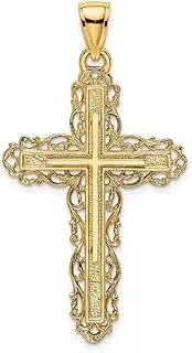 [JewelryWeb] 14ct Gold Religious Faith Cross With Lace Trim 2 d 35.22mm long