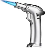 Mini Butane Torch Lighter with Adjustable Flame, Small Refillable Kitchen Cooking Blow Torch for Creme Brulee, Windproof Baking Torch for BBQ Food Grill, Silver (Butane Gas Not Included)