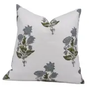 Block Print Off White Linen 24X24 Throw Pillowcase 24" x 24" (Pack of 1) Green