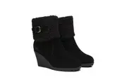 AUSTRALIAN SHEPHERD UGG Boots Women Sheepskin Shearling Zipper Wedge Joanna Black