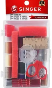 Singer Sewing Travel Kit Storage Box 34PC Set Thread Needle Scissor Fly Friendly