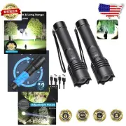 Super Bright 2 Pack Rechargeable Flashlights with Adjustable Focus & Zoom
