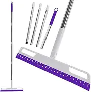 Multifunction Magic Broom, Household Silicone Wiper Floor Squeegee Non-Stick Hair Sweeping Tool 4 in 1 Adjustable Floor Scraping Sweeper for Bathroom, Window, Kitchen, Tile Floor Cleaning (Purple)