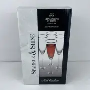 Noble Excellence Sparkle Shine Set of 4 Champagne/Wine Flutes Drink Glass 7.5 Oz