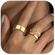 [Sanfenly] 14K Gold Filled Band Rings for Women Gold Stackable Ring Set Thin Gold Ring Plain Pinky Thumb Midi Statement Band Ring Non Tarnish Comfort Fit 3Pcs 1.5mm 3mm 6.5mm