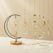 Baffect Crystal Suncatchers for Indoor Window with Chain Pendant Ornaments, 8 Pcs Sun Catcher Kit Include 4 Fixed Hanging Crystals Suncatchers, 3 Removable Rainbow Maker & 1 Tabletop Holder
