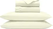 Real 800 Thread Count, 100% Organic Cotton Sheet Set [4 PC- Queen-XL Size, Ivory Color] Bedsheet Sets, Fit Mattress Upto 12" Deep Pockets