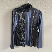 Arista Quarter Zip Top Womens Medium Blue Black Beauty Luxe Chain Equestrian NWT