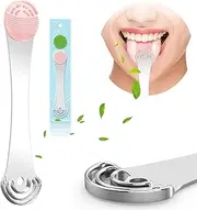 Moosec Tongue Scraper Cleaner, Get Rid of White Tongue, 100% BPA Free - Pink&Green