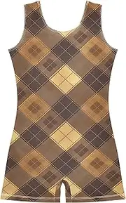 [FRODOTGV] Camel Check Leotards for Girls Gymnastics with Shorts Toddlers Tumbling Outfit for Excise, Tumbling Class, Biketards