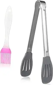 Reusable Grill Tong Household Steak Tong Multi-Function Food Clip Oil Brush for Cooking Random Color