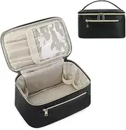 Wandering Nature Makeup Bag, Travel Make Up Organizer Cosmetic Brush Bags Case for Women in Eco Vegan Leather, Black, Stylish