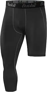 [Runhit] Men's One Leg Compression Pants 3/4 Length Capri Tights Leggings Workout Athletic Base Layer for Basketball Black