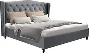 Artiss Double Bed Frame Platform Wingback Headboard Frames Beds Base Bedroom Room Decor Home Furniture, Upholstered with Grey Faux Linen Fabric + Foam + Steel, Modern Design
