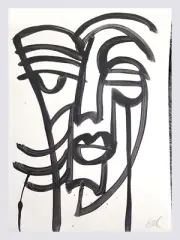 CORBELLIC Expressionism 12x9 Cubism Man Abstract Portrait Contemporary Paper Art