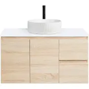 CIBO 900mm Coast Veneer Nordic Wall Hung Bathroom Vanity With White Gloss Fluted Basin
