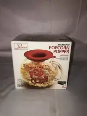 Laroma Micro-Pop Microwave Popcorn Popper 3QT Temperature Safe Glass Red