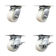 4 Inch Nylon Swivel Caster Set with Ball Bearings 2 Brakes Service Caster
