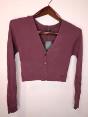 New M Wild Fable Ribbed Long Sleeve Mauve Button Front Crop Cardigan top