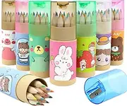 8 Pack Cartoon Colored Pencils with Sharpener, Mini Portable Pre-sharpened Pencils, Cute Coloring Pencils for Adult Kids Writing Sketching and School Drawing Gift