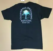New RIP CURL California Dreaming Surf T-Shirt, Palm Tree, Black Cotton, Small