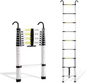Durable Ladder Telescoping Extension Ladder,Telescoping Ladder 1.5M/2.7M/3.9M/4.7M/5.9M/6.7M/7.1M Aluminium Extension Telescopic Ladder Multi-Purpose Foldable Ladders and Roof Hook Portable Space-Sa