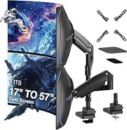 AVLT Dual 57 Inch Heavy Duty Stacking Monitor Arm Pole Top Mount with USB-C USB-A Ports-Black