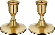 [zeochyni] Brass Gold Taper Candle Holders Set of 2, Vintage Metal Candlestick Holders for Dinner Room Table Centerpiece or Mantel Wedding Party Decor