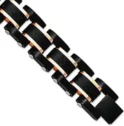 [JewelryWeb] 15mm Stainless Steel Brushed and Polished Black And Rose Ip Plated With Black Carbon Fiber Inlay Link Bracelet 8.5 Inch-Link-Bracelet for Women