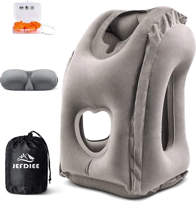 Inflatable Travel Pillow Airplane Neck Support Head Chin Train Car Office Nap