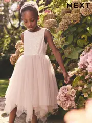 Blush Pink Sequin Tulle Occasion Dress (3-16yrs) (E36580) | $101 - $114