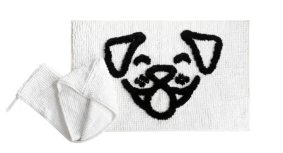 Dog Whisperer Dog Rug & Towel Bath Set Super Absorbent Black & White Mat Wash