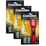 3x Camelion LED Torch Light 35LM Camping/Outdoor Flashlight w/ 2x D Battery Red