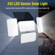 242 LED 4 Head Solar Motion Sensor Light Outdoor Garden Wall Security Flood Lamp