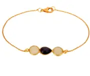 Connected Gemstone Bracelet Three Stone Gold Bracelet In Sunstone & Chalcedony