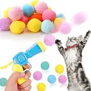 Cat Ball Toy Launcher Gun,50pcs Pom Pom Balls with Launcher Set for Indoor Cats, Cat Balls Fetch Toy, Funny Interactive Cat Toys for Bored Indoor Adult Cats, Cute Kitten Kitty Toys