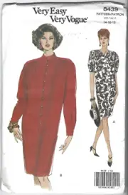 Vogue Sewing Pattern 8439, Vintage Dress with Button Loop, Size 14-16-18 Uncut