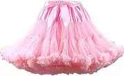 [PhilaeEC] Women's Petticoat Tulle Skirt Short Tutu Ballet Ball Dress Underskirt Crinoline Women Pleated Party Costume Skirt, Length 40 cm, Waist 55-95 cm, Pink, One Size