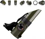 Outdoor Multifunctional Survival Whistle, 7-in-1 with LED Light, Thermometer,