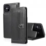 For Apple iPhone 12 Case SupRShield Pro Luxury Wallet Leather Flip Magnetic Stand Case Cover (Black)