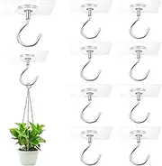 Adhesive Ceiling Hooks，10 Pack No Drill Ceiling Hanging Hook for Hanging Plants Lanterns,Wind Chimes Stainless Steel Outdoor Adhesive Hooks