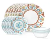 Colorful Corelle Terracotta 18 piece Vitrelle Glass Dinnerware Service Set for 6