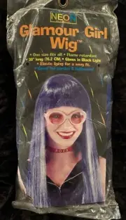 NOS Fun World Glamour Girl Blue 30" Long Wig One Size Glows Under Black Light