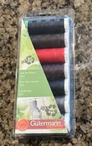 Gutermann Sew-All Polyester Thread Set 7 Spools Black Red Blue Purple Brown Gray